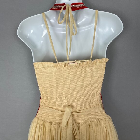 Beaded Dress Velvet Girls Maxi Red Cream Halter Tank Dance‎ Detailed FLAWS - Picture 4 of 16